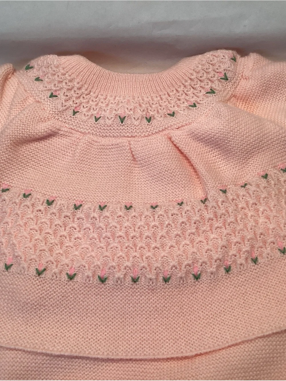 Vintage 2 Pc Outfit Baby Girls Pink Knit Dress & Bloomers Size 6 - 9 Months